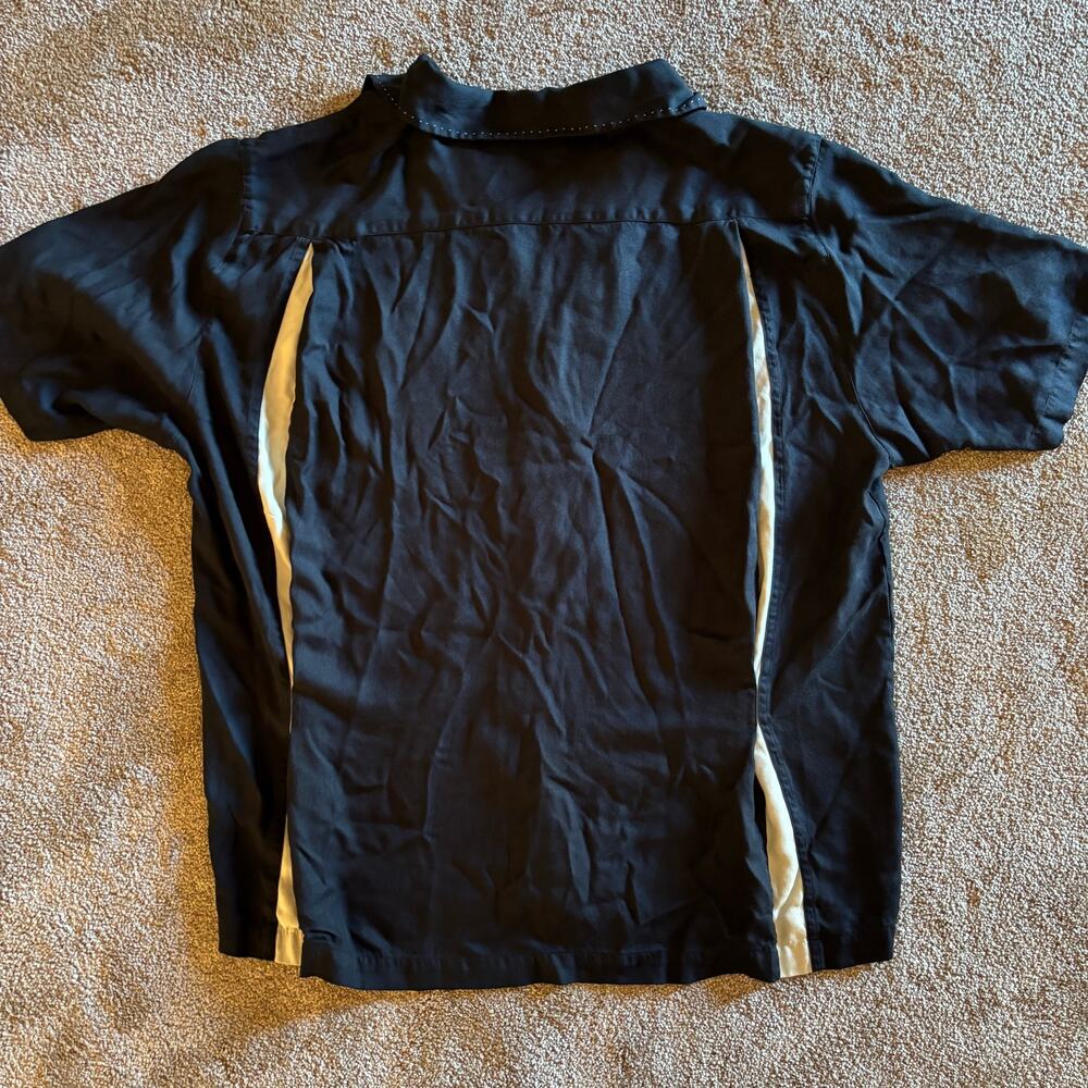 Nat Nast 100% Silk Black Top Short Sleeve Button Up Bowling Collar Embellished